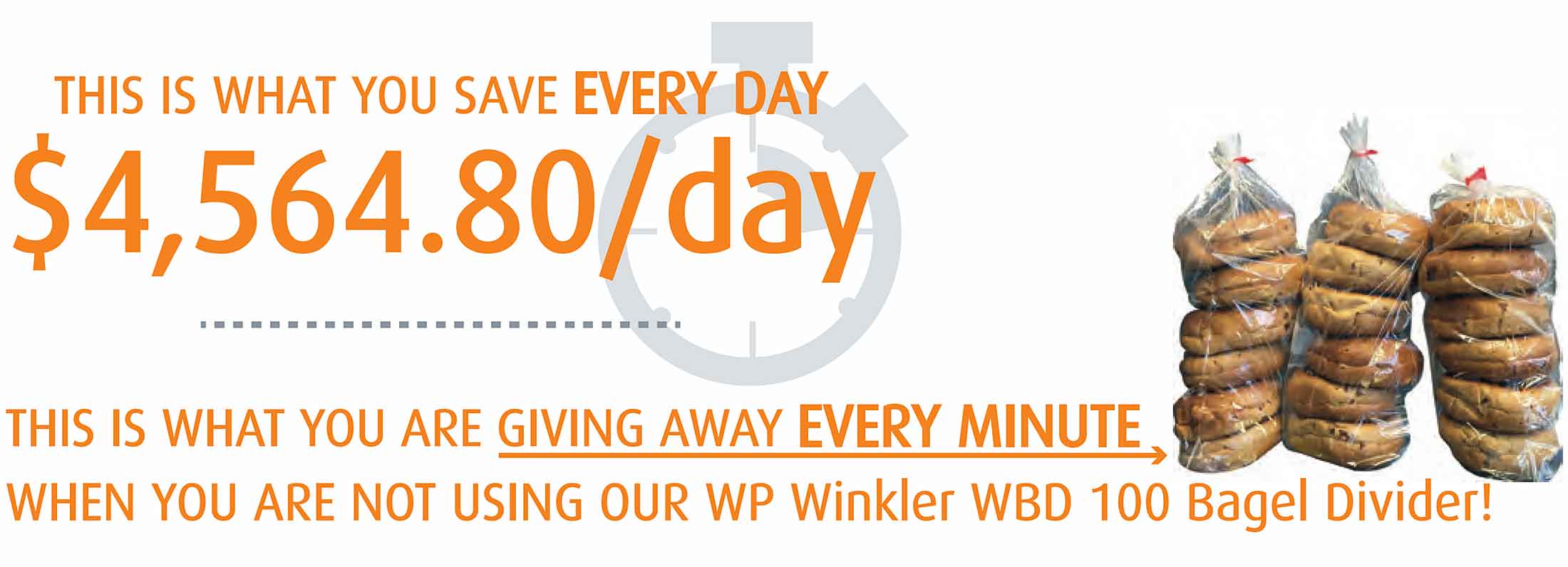 When you use our re-engineered WP Winkler WBD 100 Generation 3 Bagel Divider, you’ll save over $4,500 each day of operation. It truly pays for itself!